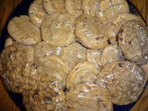 TRAY of Homemade Timeless Classic Cookies - Chocolate Chip, Peanut Butter, Oatmeal Raisin (92 Cookies)